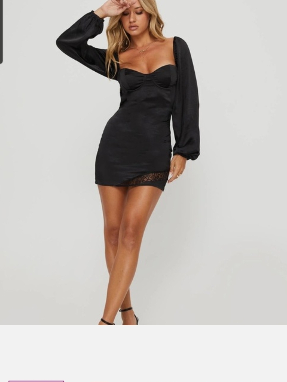Princess Polly Black Satin Mini Dress with Lace Hem
